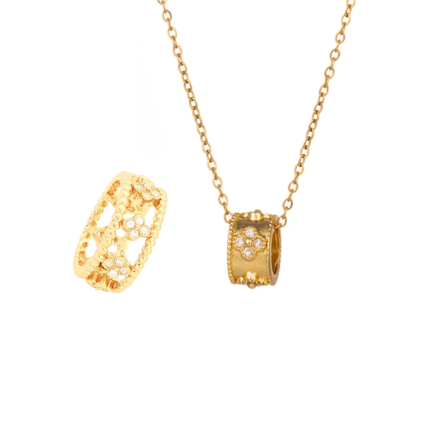 CONJUNTO DIA DA MÃE | Colar Clover + Anel Trevo (Aço Inox) - OFERTA CAIXA PRESENTE