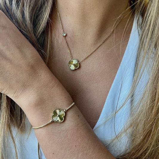 CONJUNTO BEATRIZ IV | Colar + Pulseira Trevo (Aço Inoxidável)