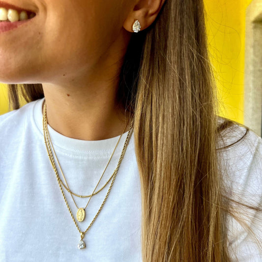 CONJUNTO YASMIN | Colar + Brincos com Brilhante (Aço Inoxidável)