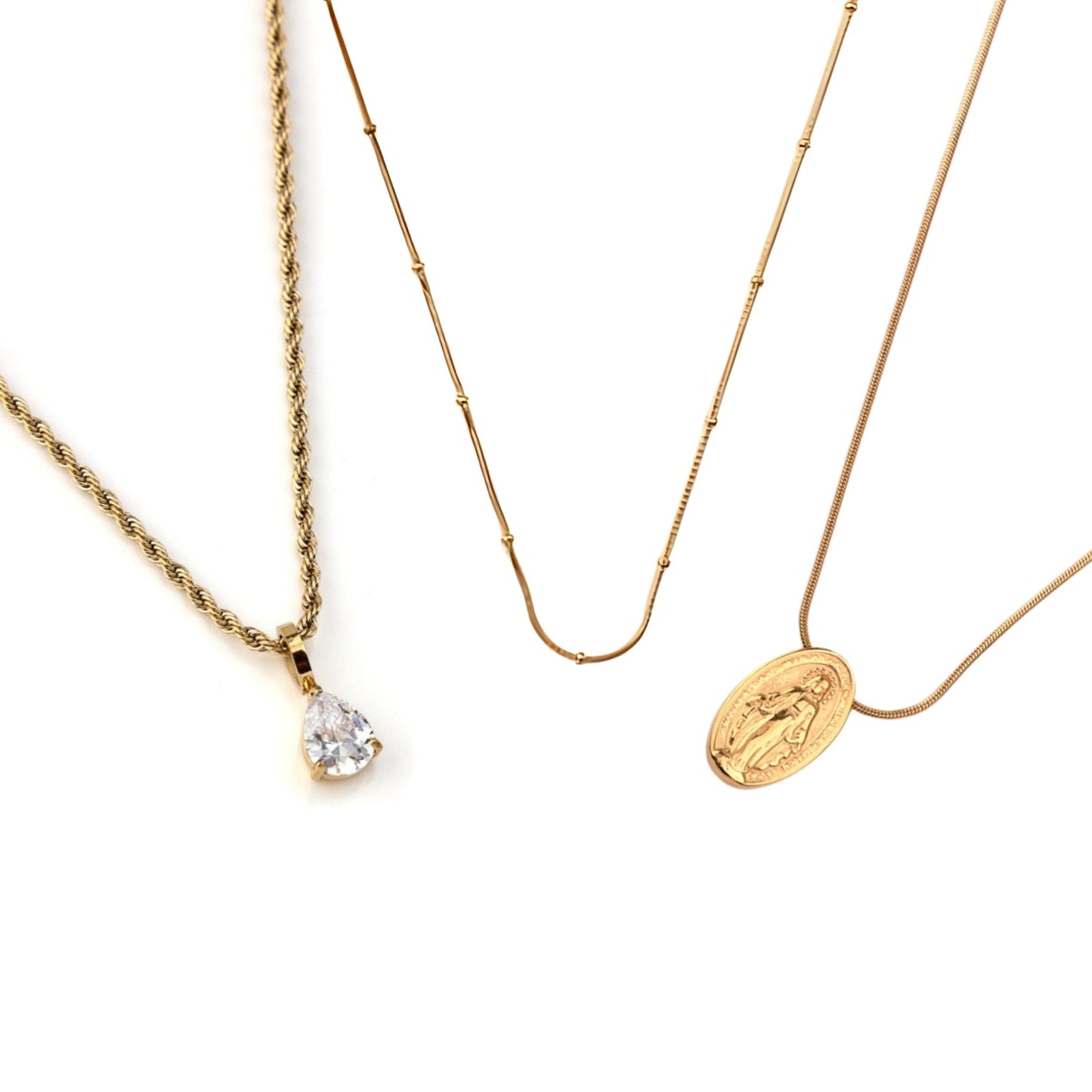 CONJUNTO DIA DA MÃE | Colar Tie I + Colar Christian + Colar Yasmin (Aço Inoxidável) - OFERTA CAIXA PRESENTE