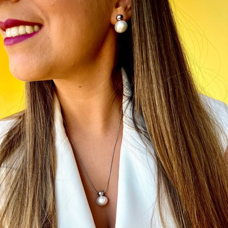 CONJUNTO AURORA III | Colar + Brincos com Pérola (Aço Inoxidável)