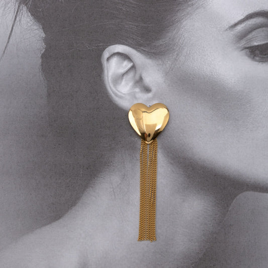 CORAÇÃO | Brincos Maxi com Coração e Pendentes em Aço Inoxidável