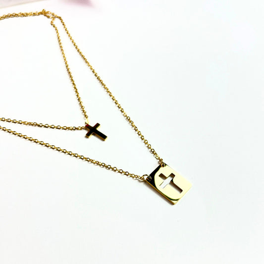 CRUZ | Escapulário Religioso com Medalhas e Cruz em Aço Inoxidável