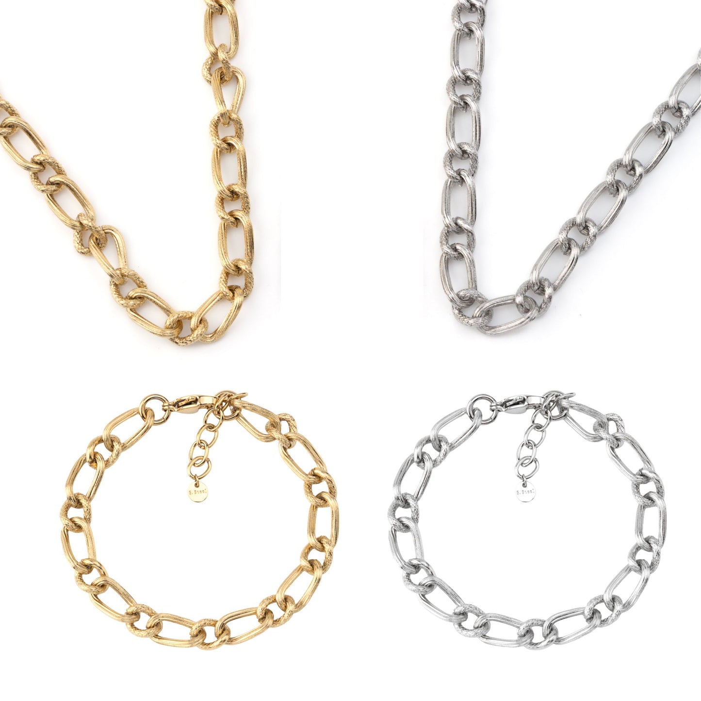 CONJUNTO CLAIRE II | Colar e Pulseira Básicos com Elos Ovais em Aço Inoxidável