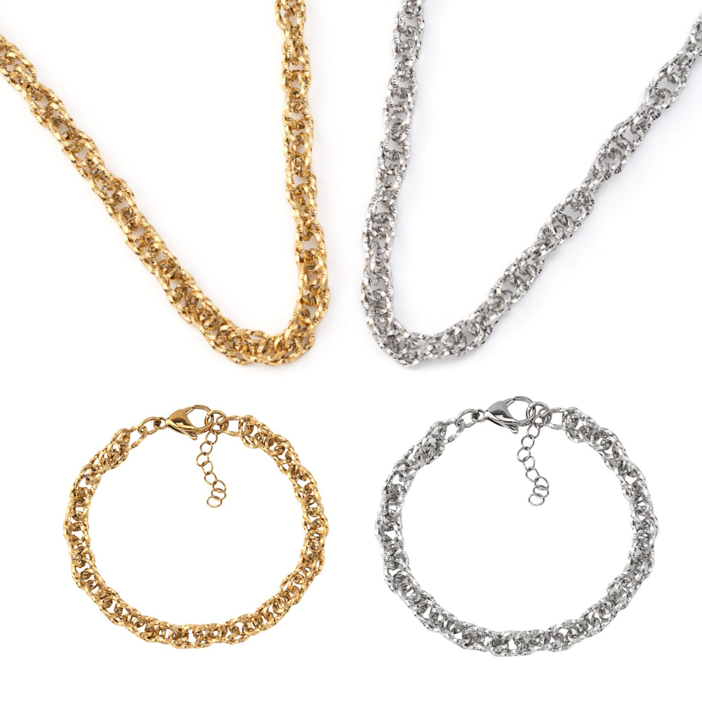 CONJUNTO CLOE II | Colar + PUlseira em malha entrançada em Aço Inoxidável