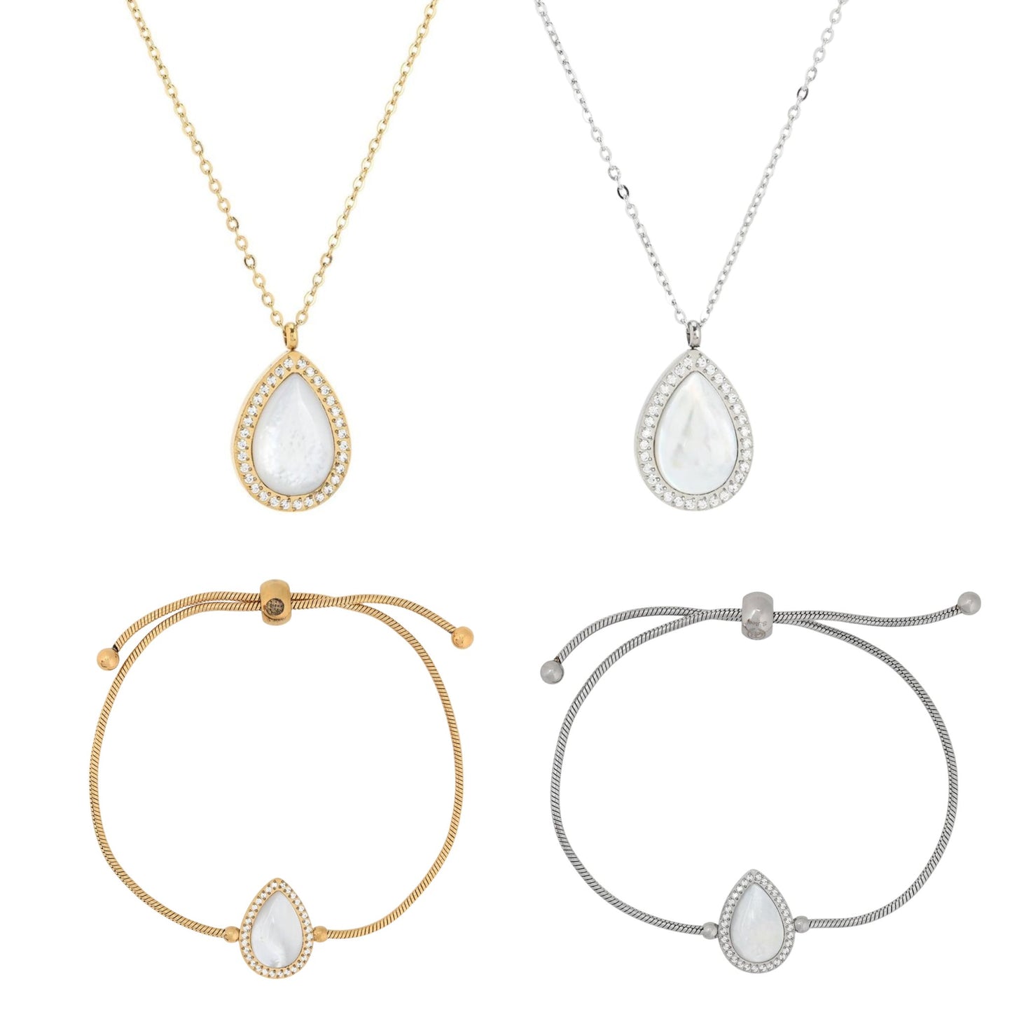 Conjunto TEAR | Colar e Pulseira em Aço Inox com Pendente em Lágrima e Zircónias