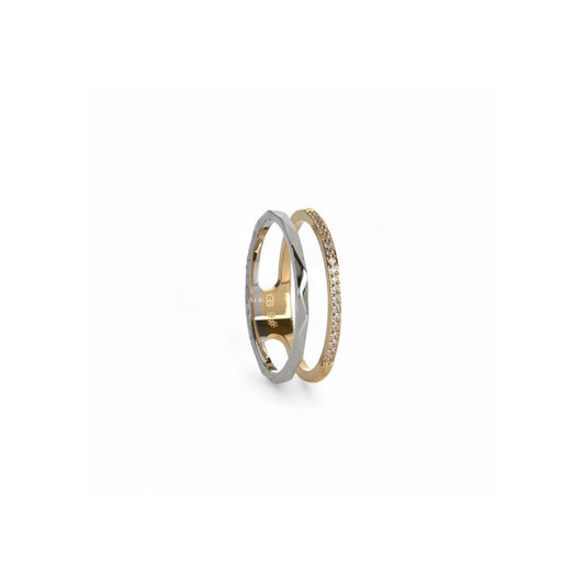 DOBLE SHINE | Anel Duplo Multicolor com Zircônias em Aço Inoxidável