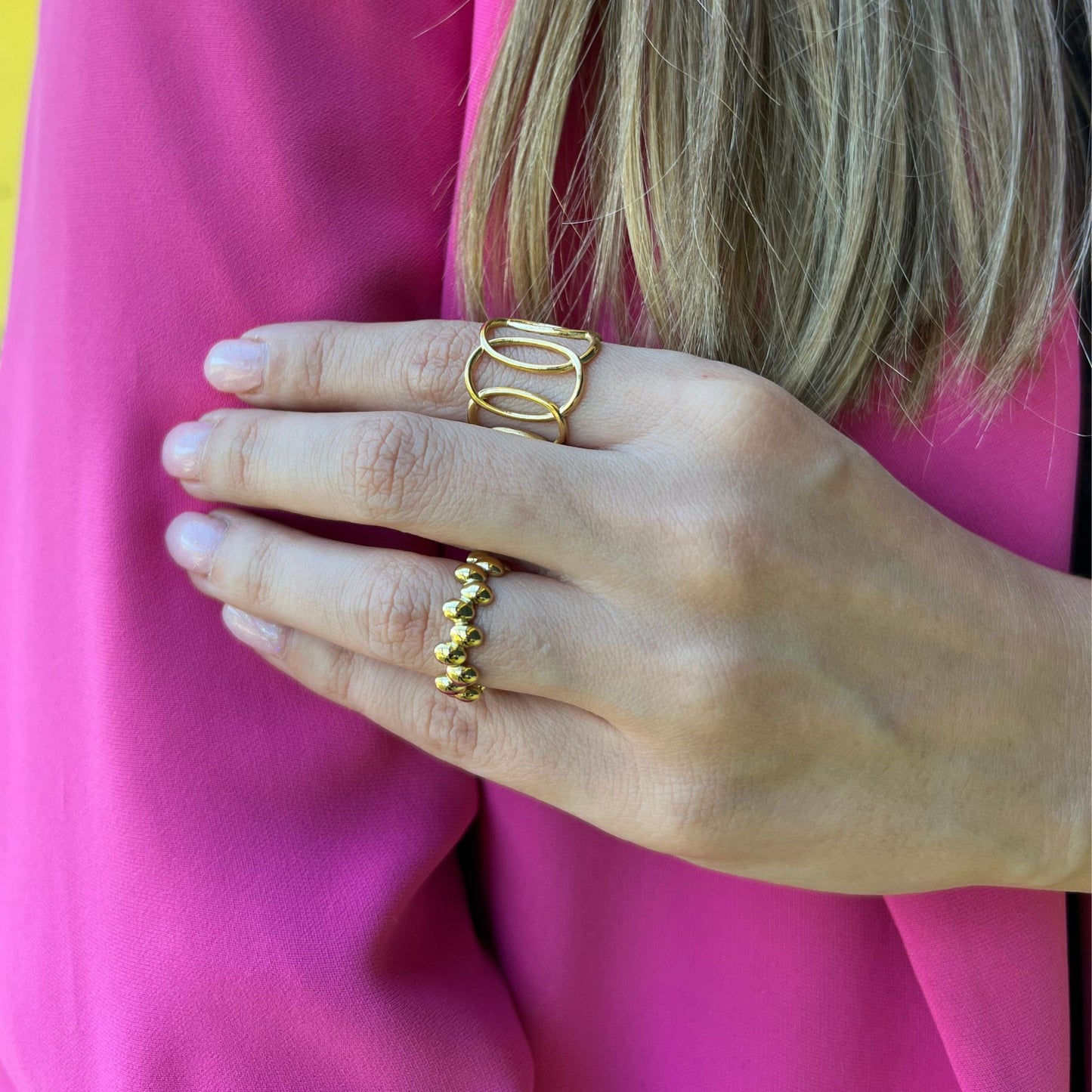 LALA | Anel em Aço Inoxidável Dourado Ajustável