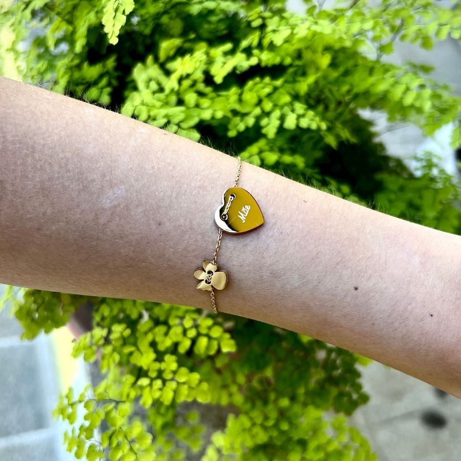 MALALA | Pulseira Mãe com Coração e Anjo em Aço inoxidável