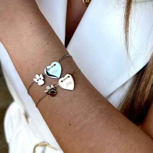 MALALA | Pulseira Mãe com Coração e Anjo em Aço inoxidável