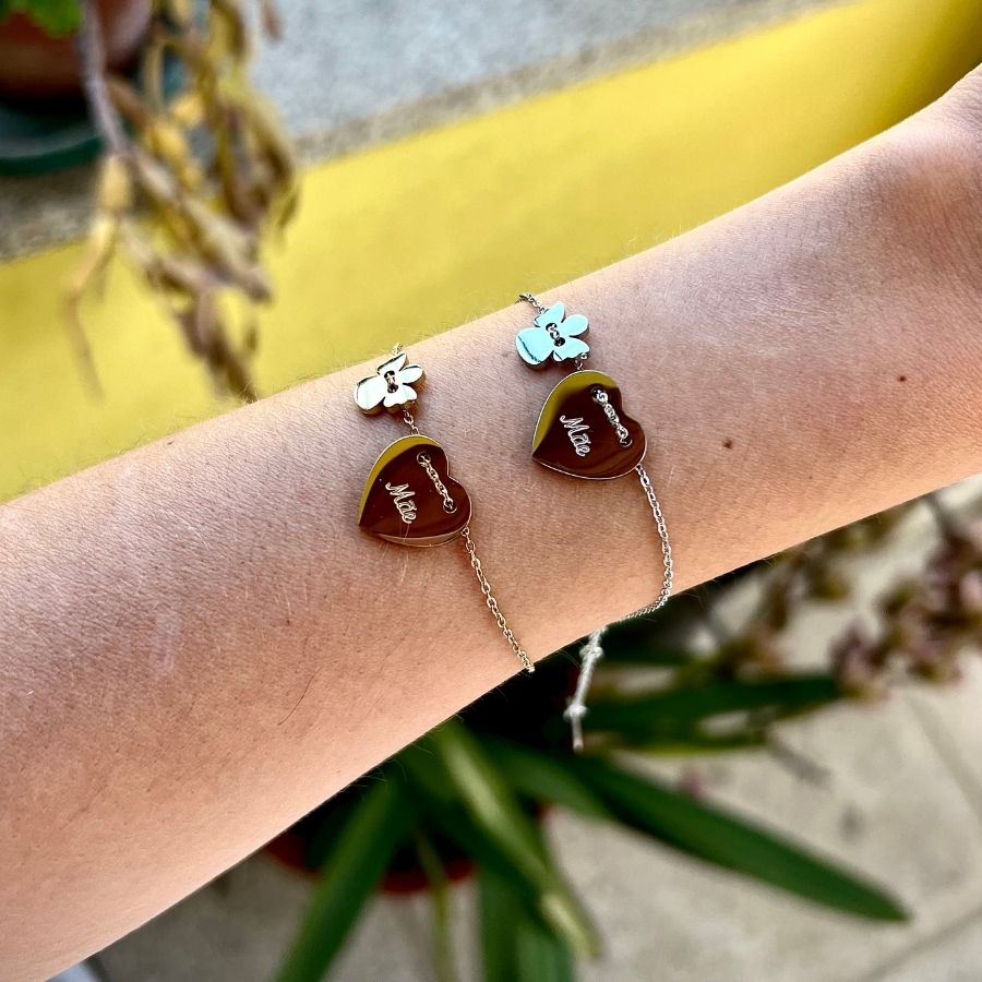 MALALA | Pulseira Mãe com Coração e Anjo em Aço inoxidável