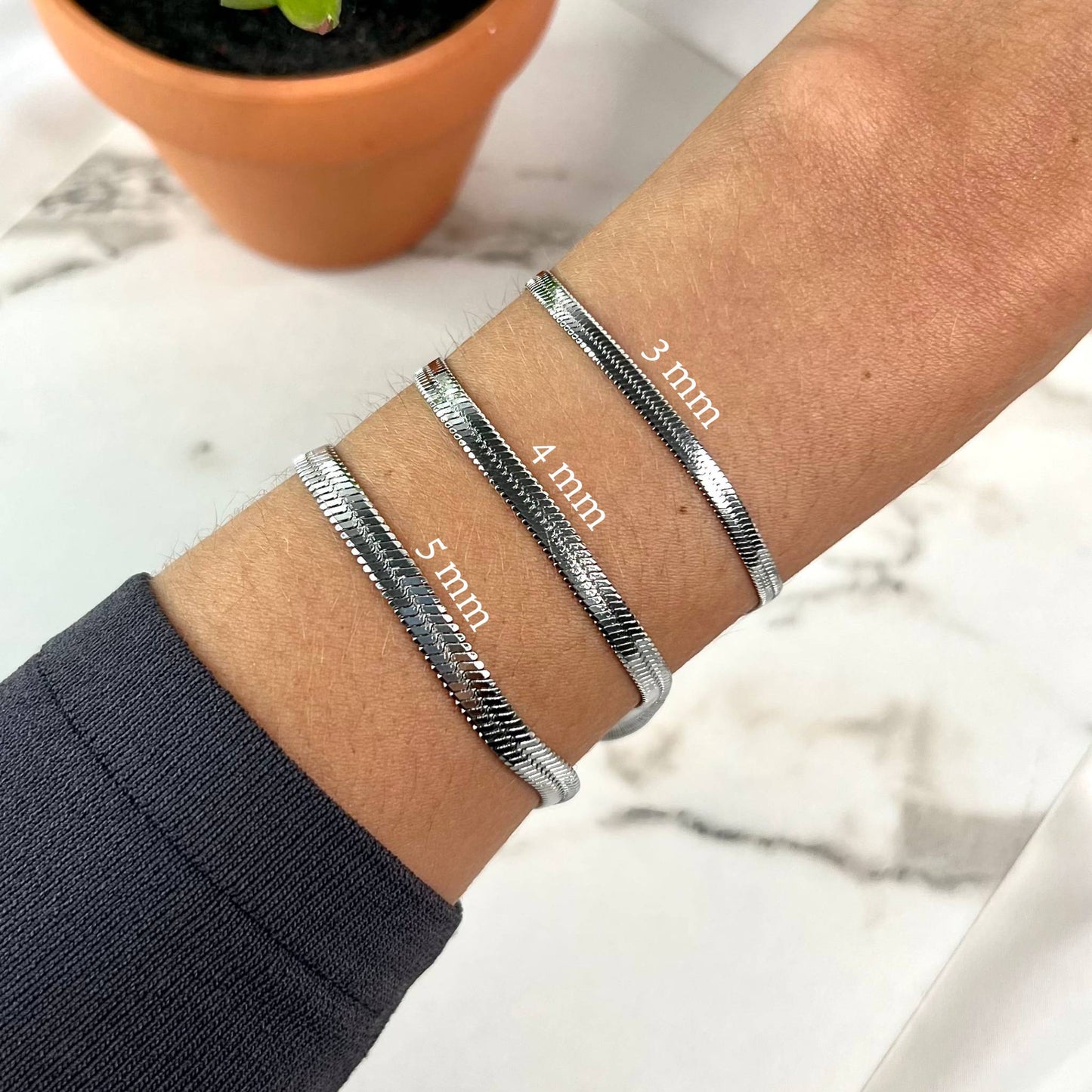 SNAKE | Pulseira em Malha Achatada em Aço Inoxidável (várias espessuras)
