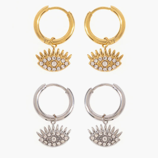 VERONICA | Mini Stainless Steel Hoops with Zirconia Turkish Eye Pendant