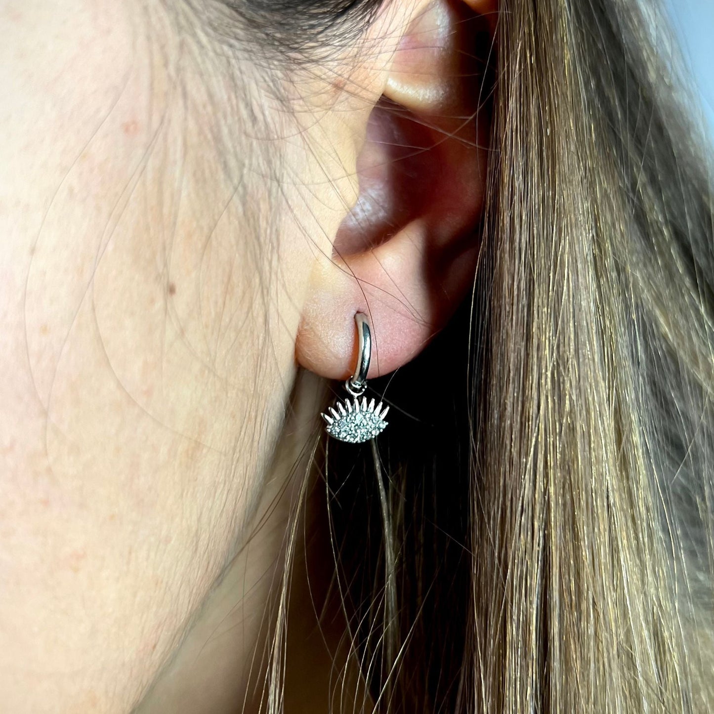 VERONICA | Mini Stainless Steel Hoops with Zirconia Turkish Eye Pendant