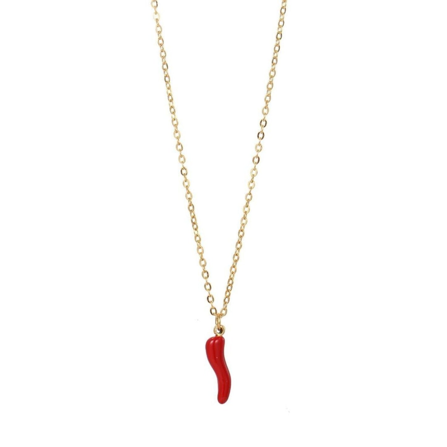 VITA | Colar com Chifre Italiano Vermelho em Aço Inoxidável