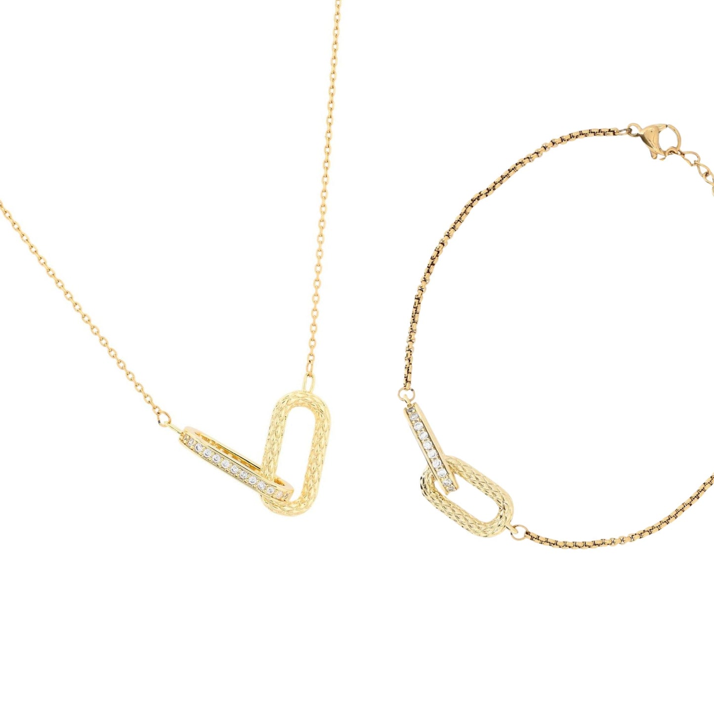 ZARA III | Conjunto com Elos Ovais Interlaçados com Zircônias em Aço Inox