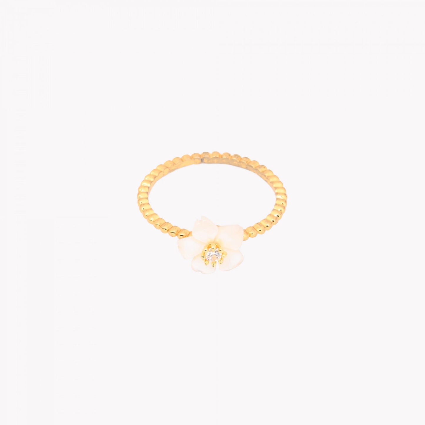 FLOWER | Anel em Aço Inoxidável com Flôr em Madrepérola Dourado