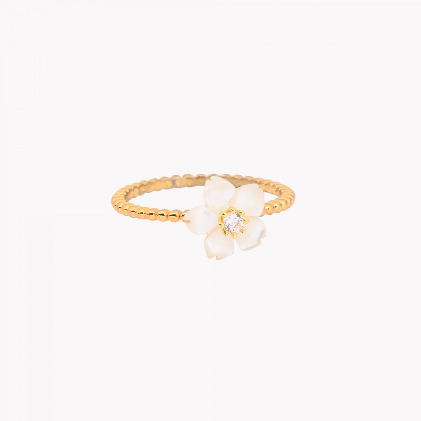 FLOWER | Anel em Aço Inoxidável com Flôr em Madrepérola Dourado