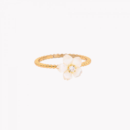 FLOWER | Anel em Aço Inoxidável com Flôr em Madrepérola Dourado