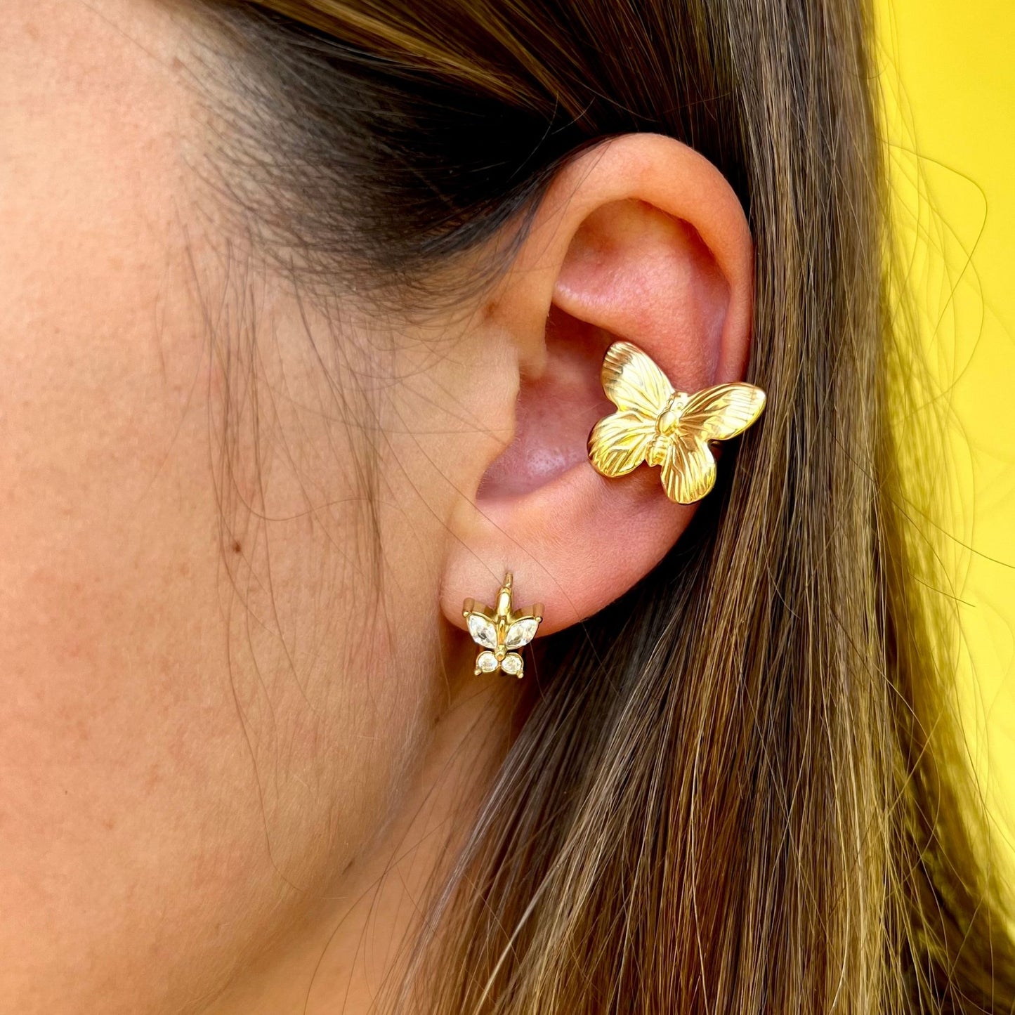 CONJUNTO BUTTERFLY | Earcuff + Argolas mini (Aço | c/ Oferta Caixa Presente)