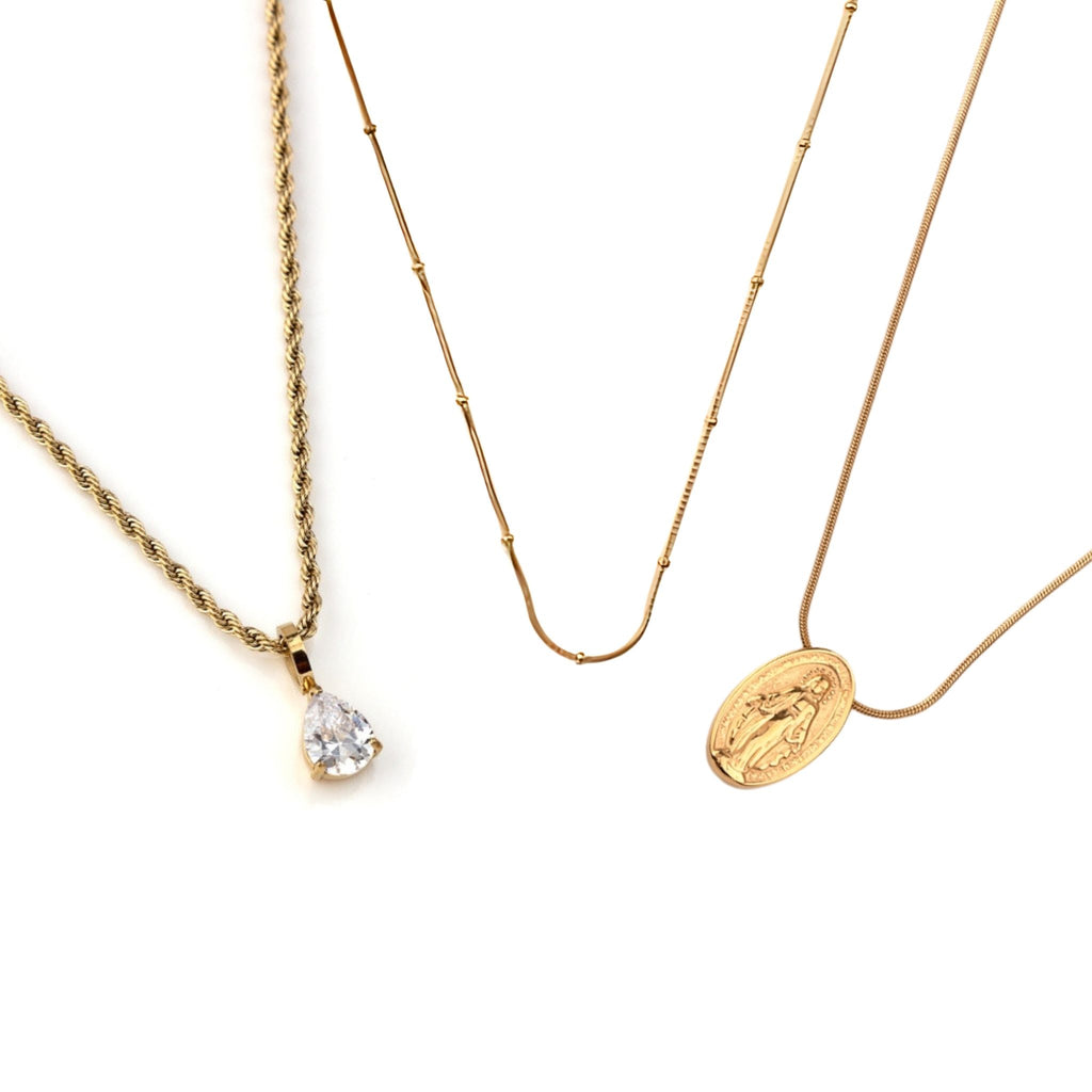 CONJUNTO | Colar Tie I + Colar Christian + Colar Yasmin (Aço Inoxidável)