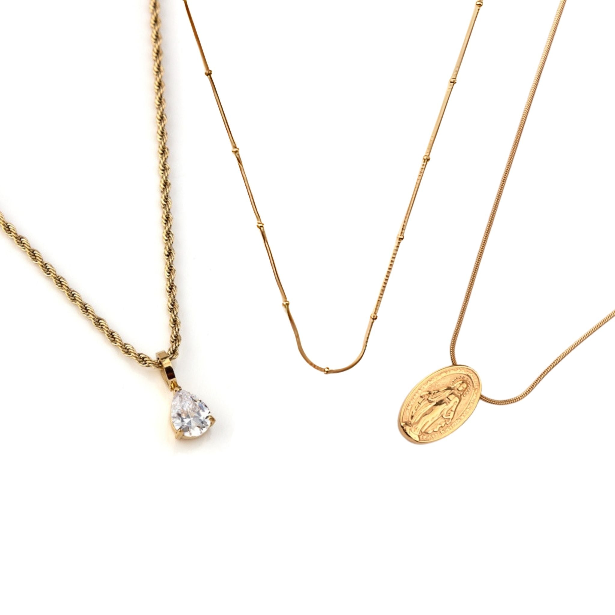 CONJUNTO | Colar Tie I + Colar Christian + Colar Yasmin (Aço Inoxidável)