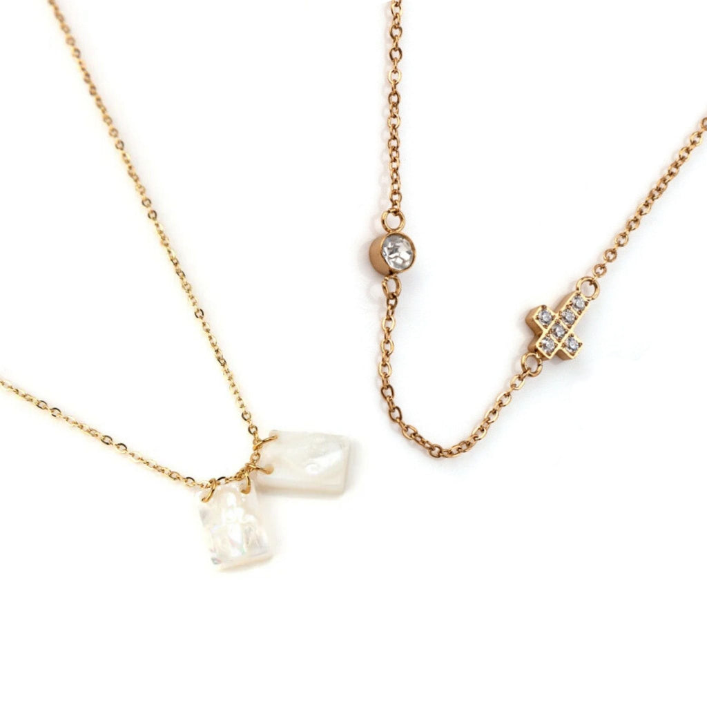 CONJUNTO | Escapulário Esmeralda + Colar Cross (Aço Inoxidável)