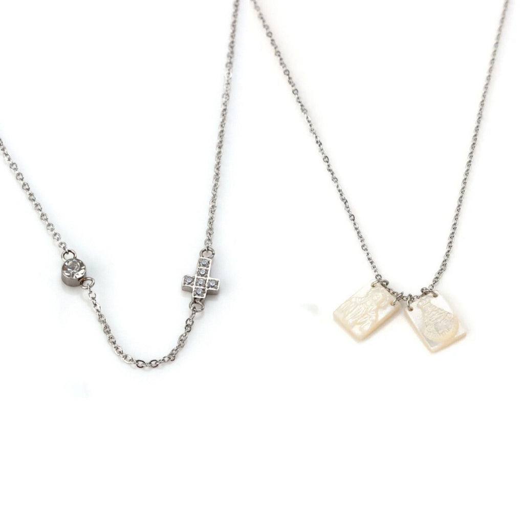 CONJUNTO | Escapulário Esmeralda + Colar Cross (Aço Inoxidável)