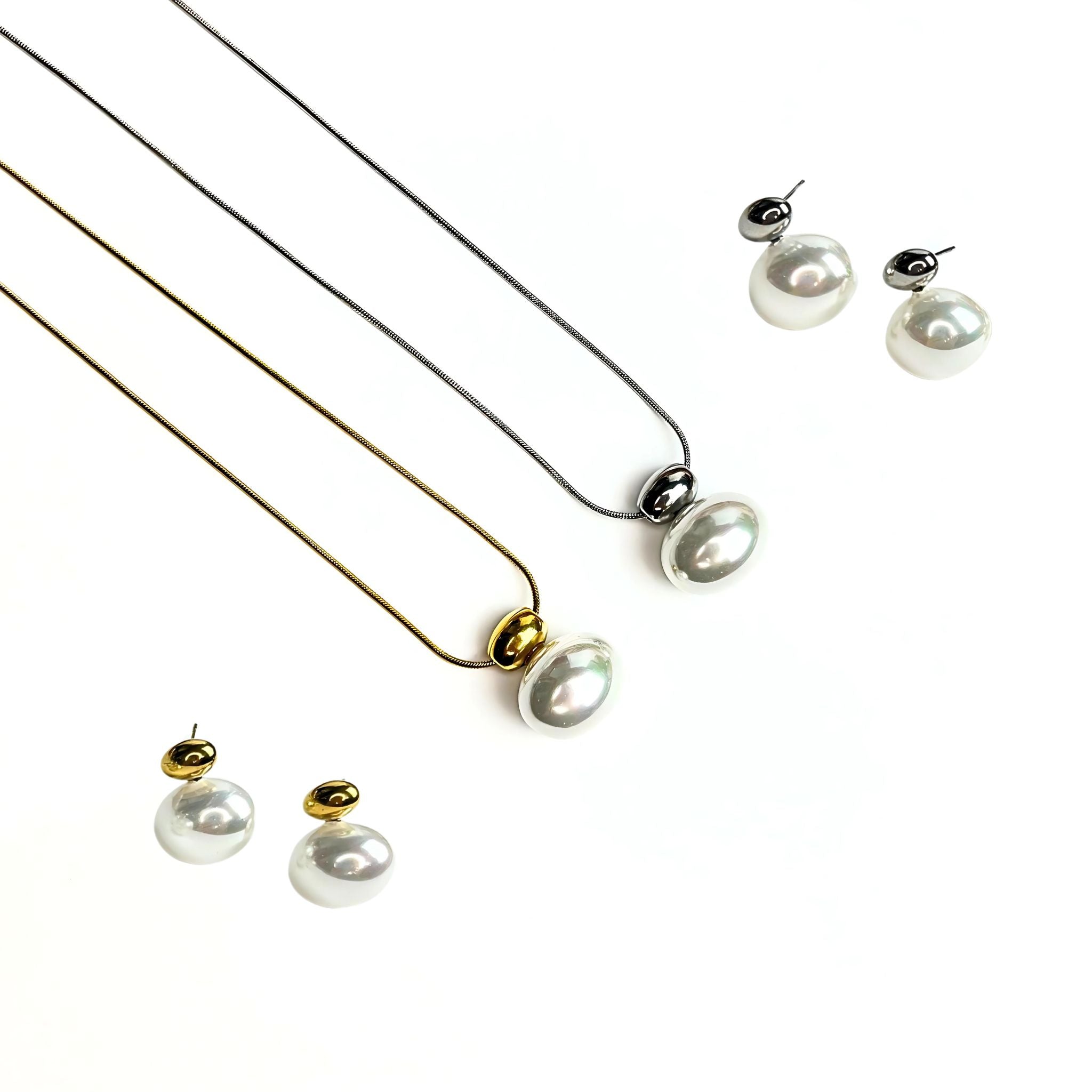 CONJUNTO AURORA III | Colar + Brincos com Pérola (Aço Inoxidável)