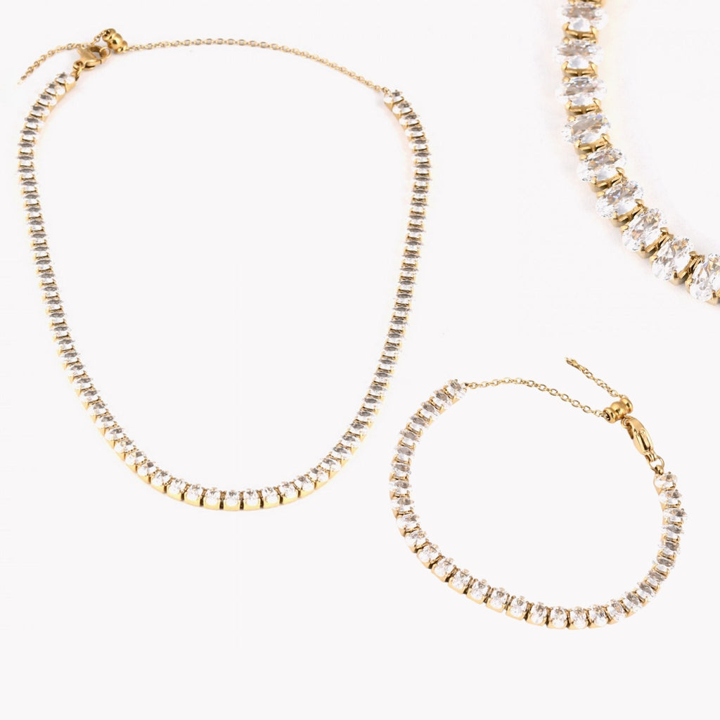 CONJUNTO | Colar + Pulseira Armonia em Zircônias (Aço Inoxidável)