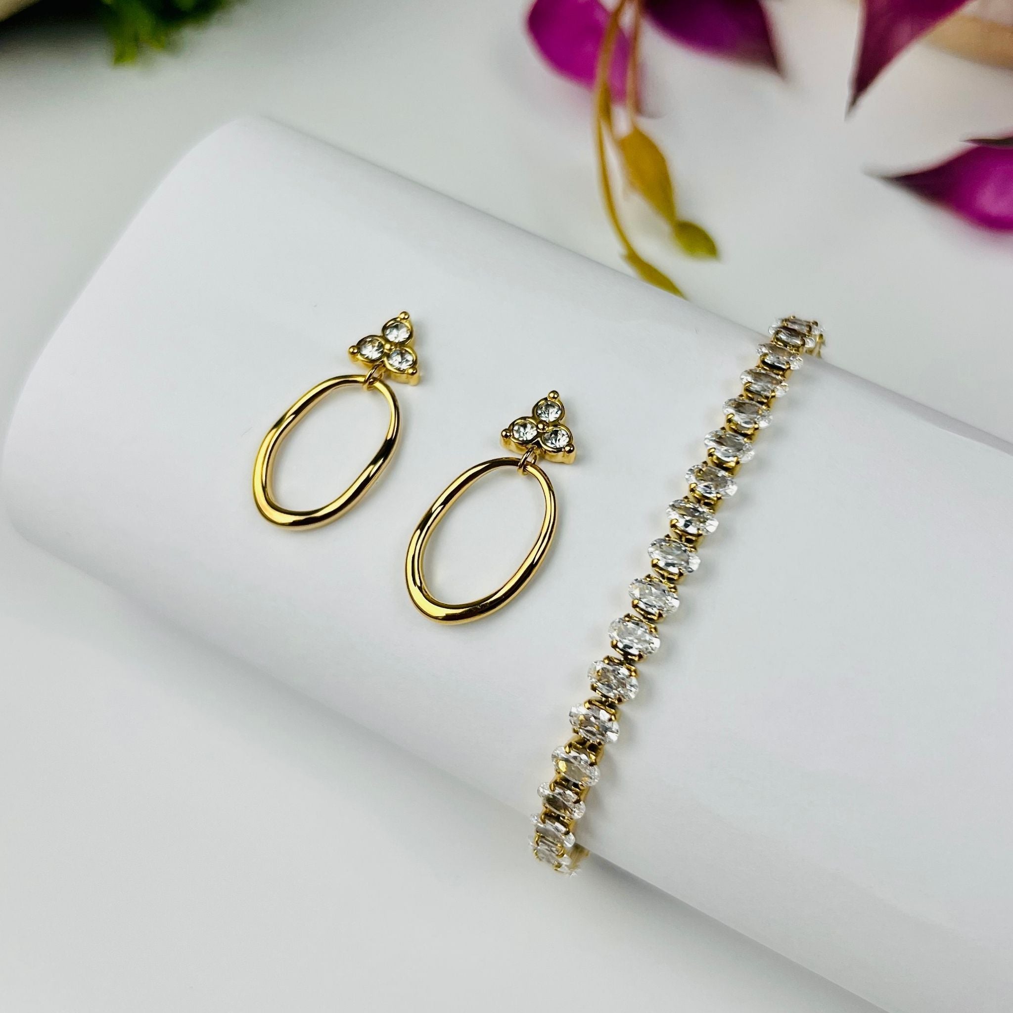 CONJUNTO | Brincos Carole + Pulseira Riviera (Aço Inoxidável)