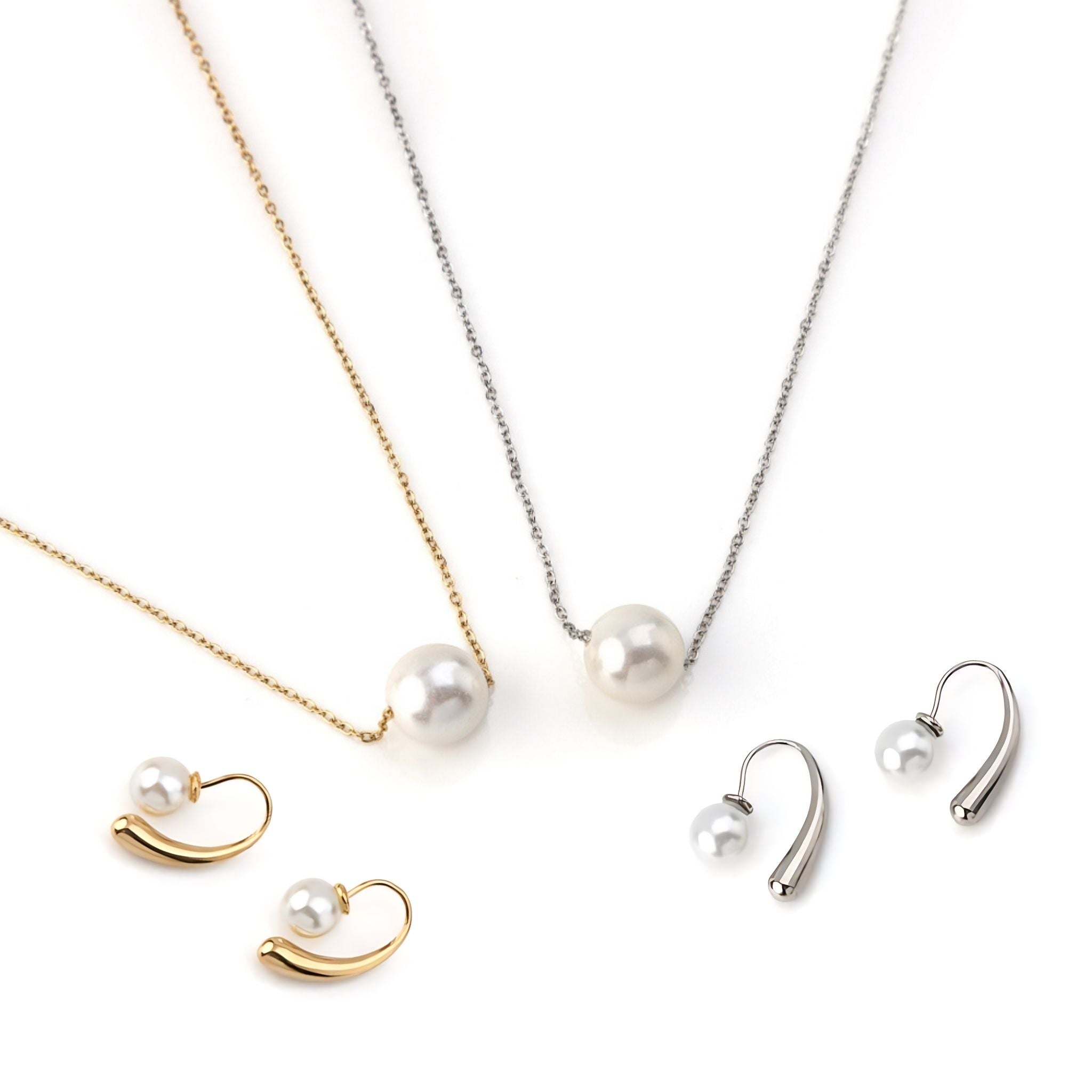 CONJUNTO | Colar Pearl + Brincos Lisa (Aço Inoxidável)