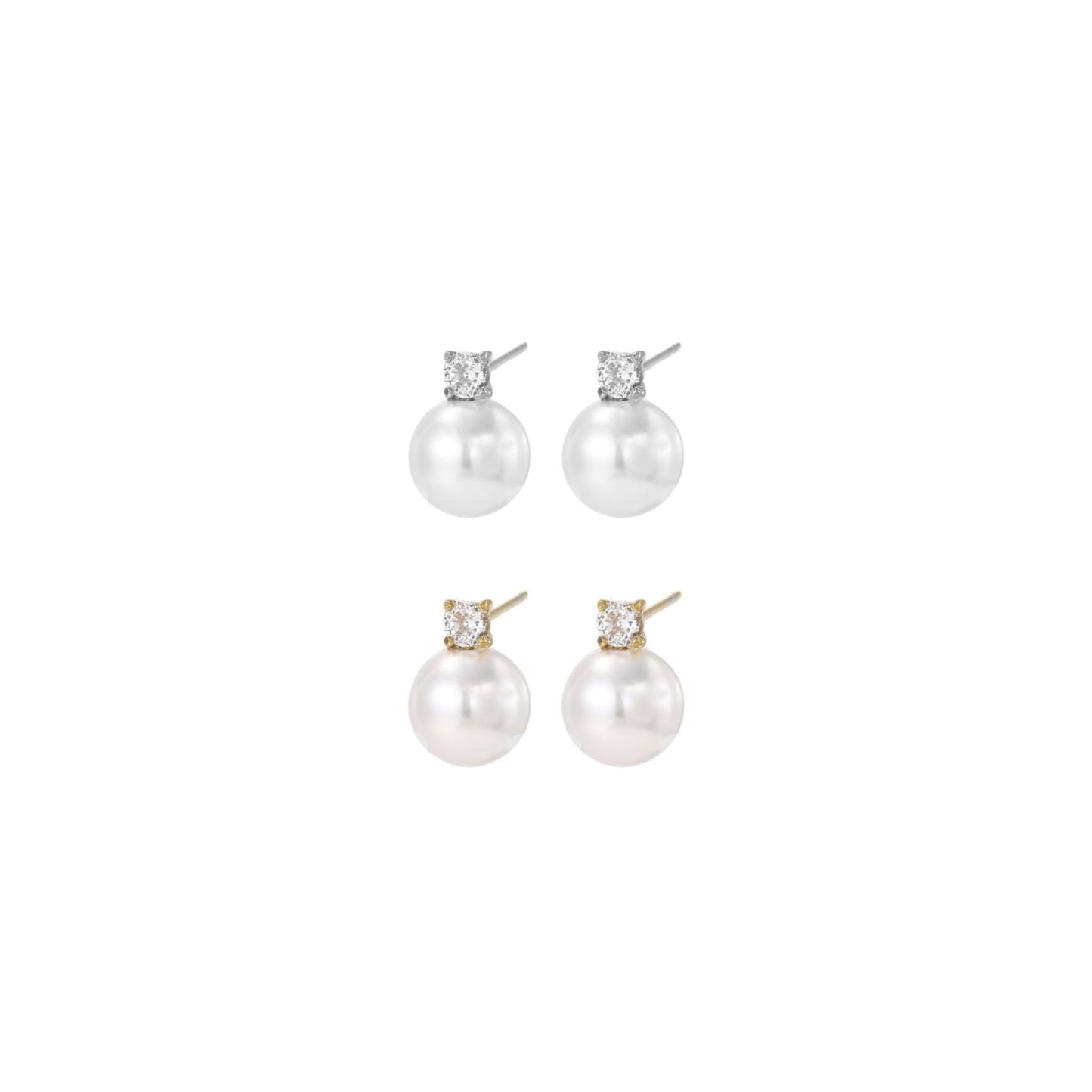 ALMA III | Brincos Curtos com Pérola e Zircônia em Aço Inoxidável