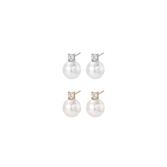 ALMA III | Brincos Curtos com Pérola e Zircônia em Aço Inoxidável