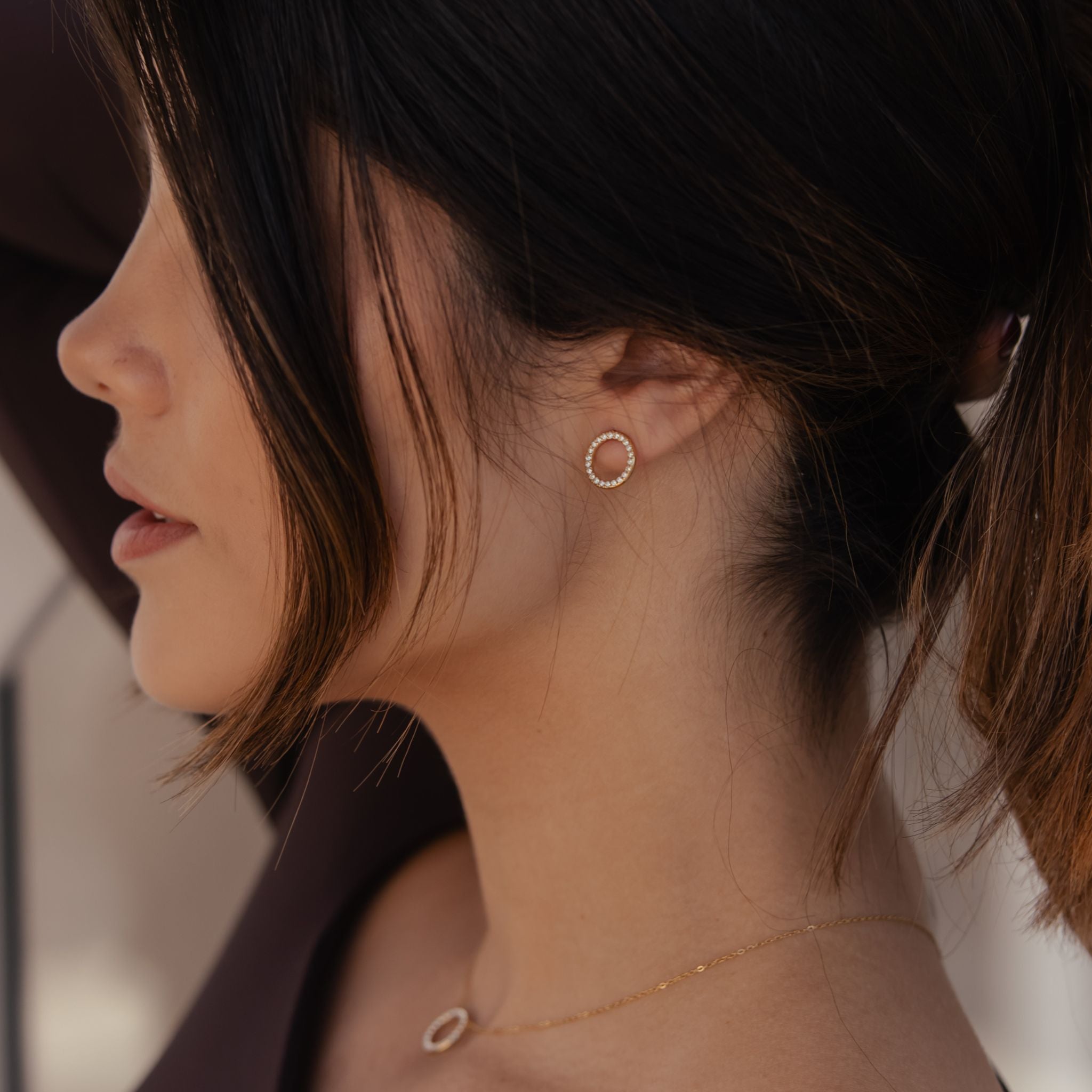 AURA | Brincos com Círculo em Zircônias em Aço Inox