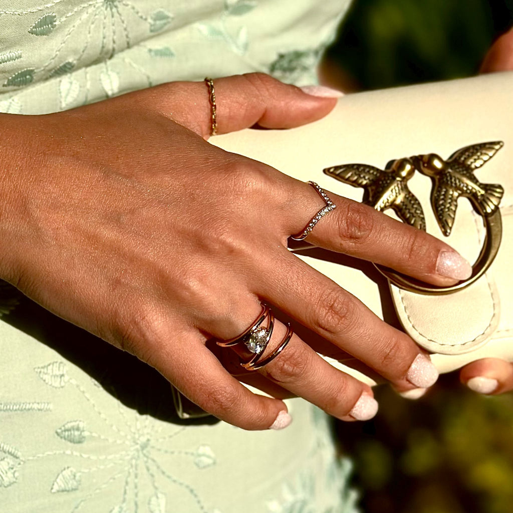 BALI | Anel Triplo com Zircônia em Aço Inoxidável