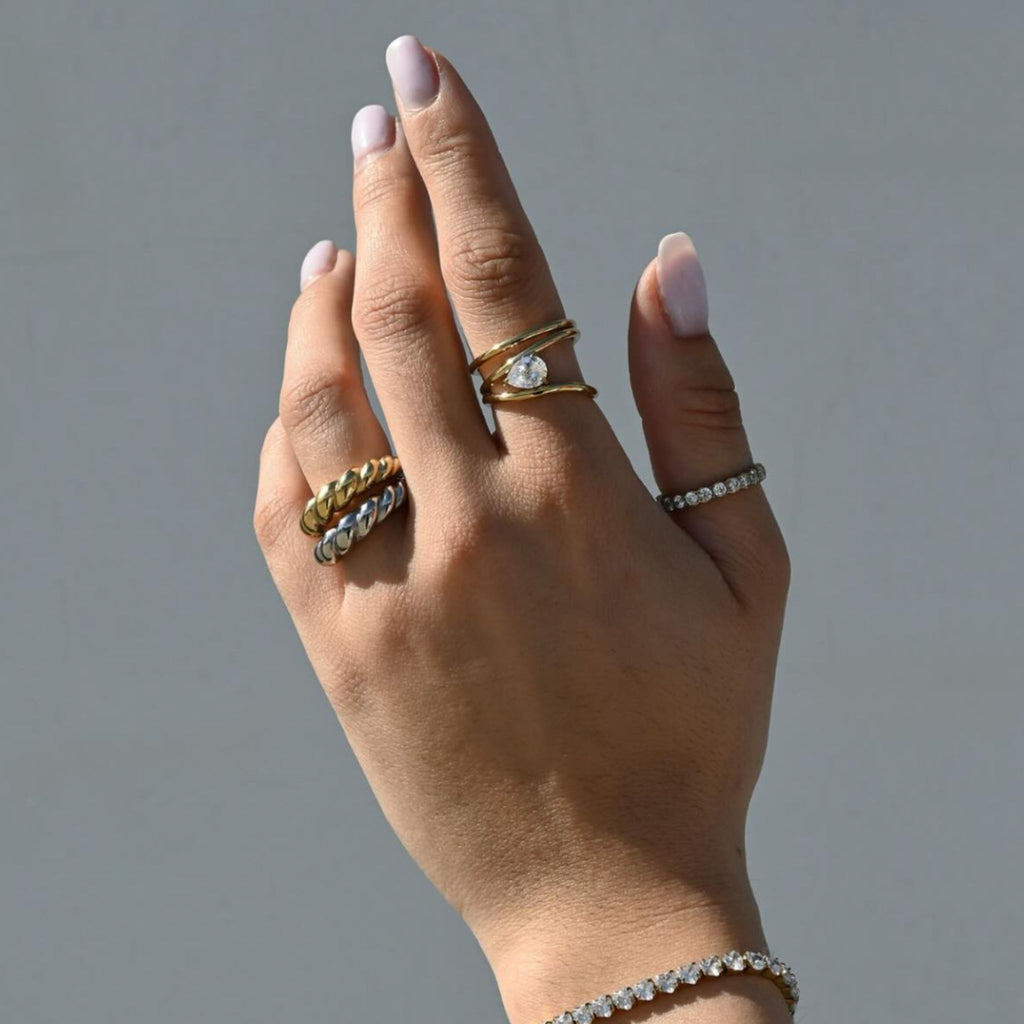 BALI | Anel Triplo com Zircônia em Aço Inoxidável