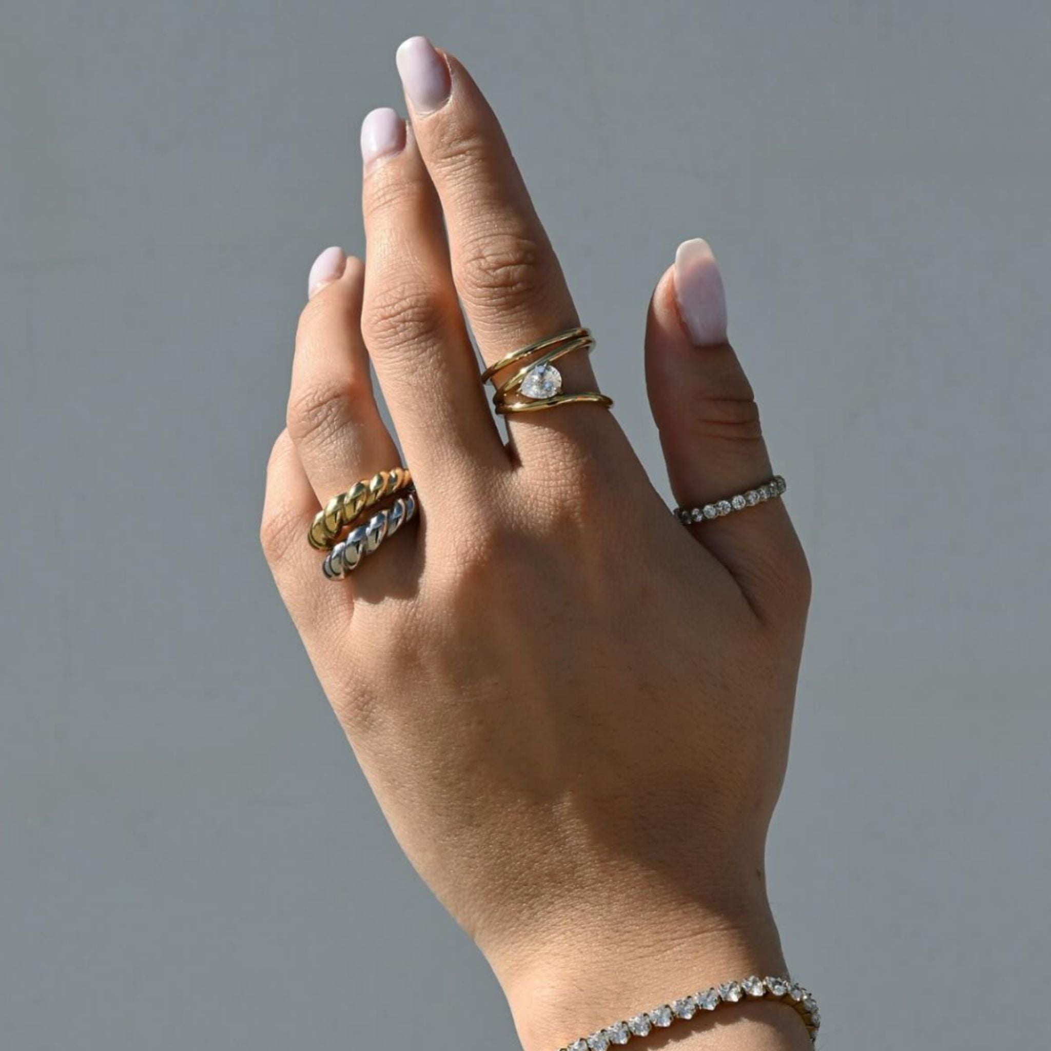 BALI | Anel Triplo com Zircônia em Aço Inoxidável