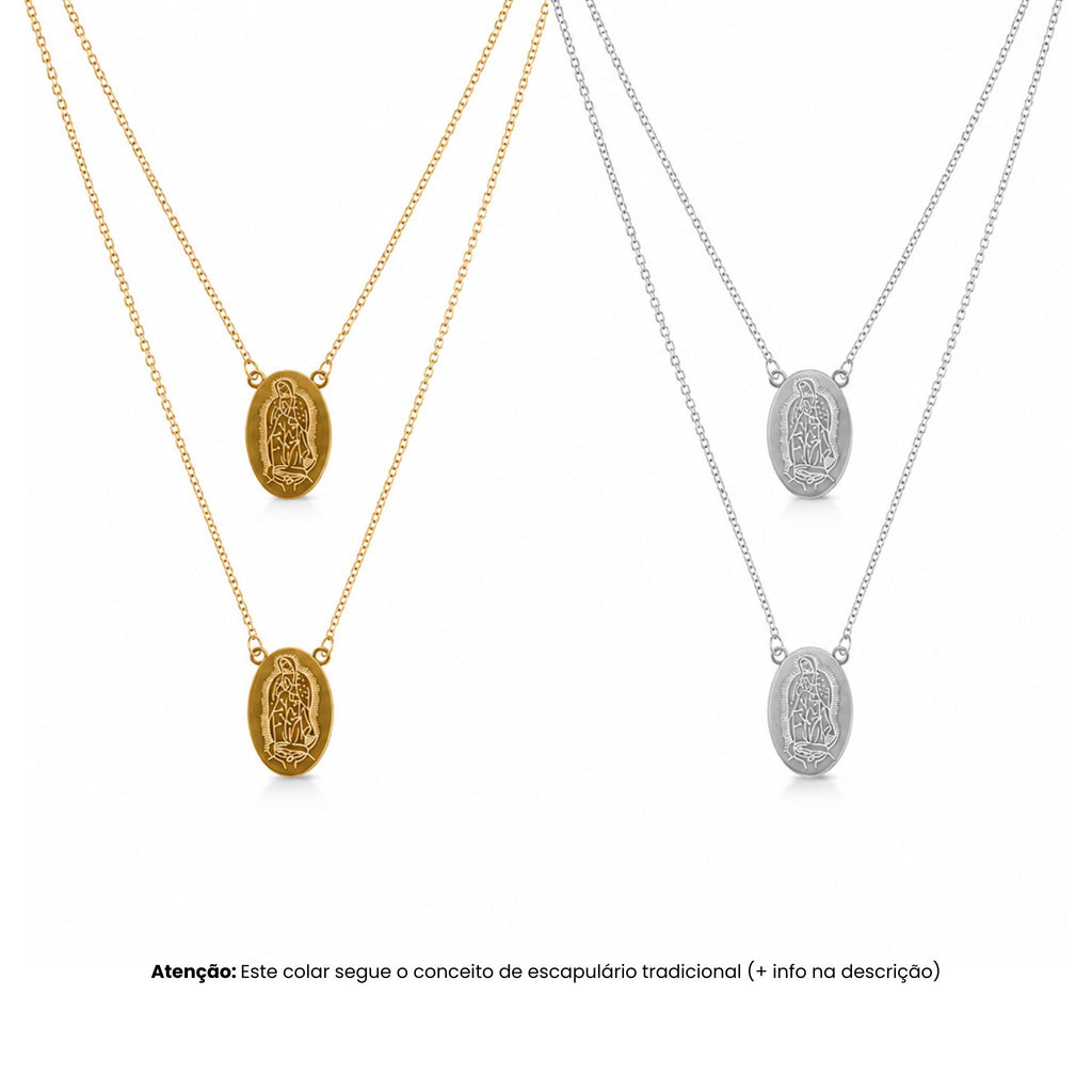 BLESSED | Escapulário com Nossa Sra. em Medalha Oval em Aço Inox