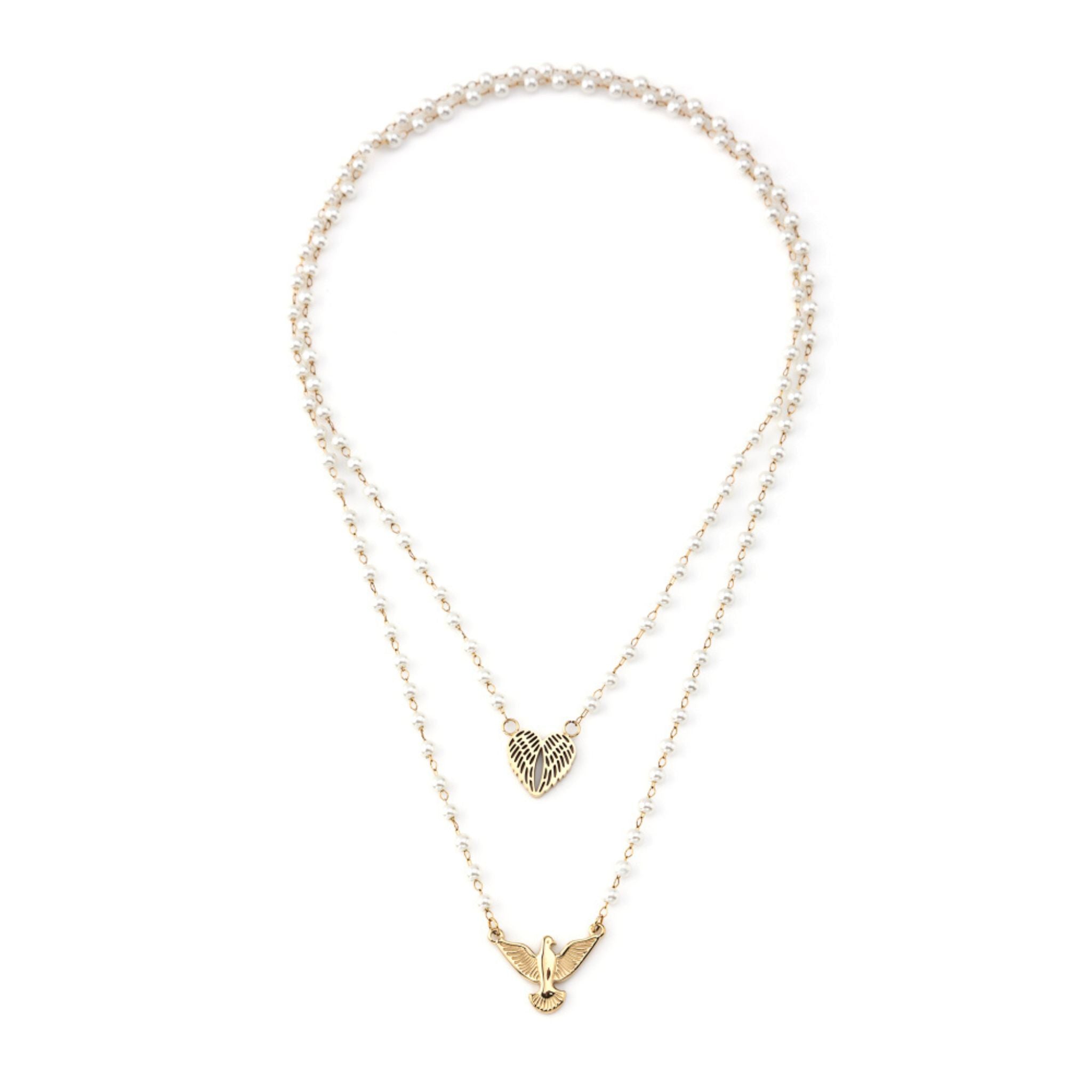 BLESSING | Escapulário em Pérolas com Coração e Espírito Santo em Aço Inox