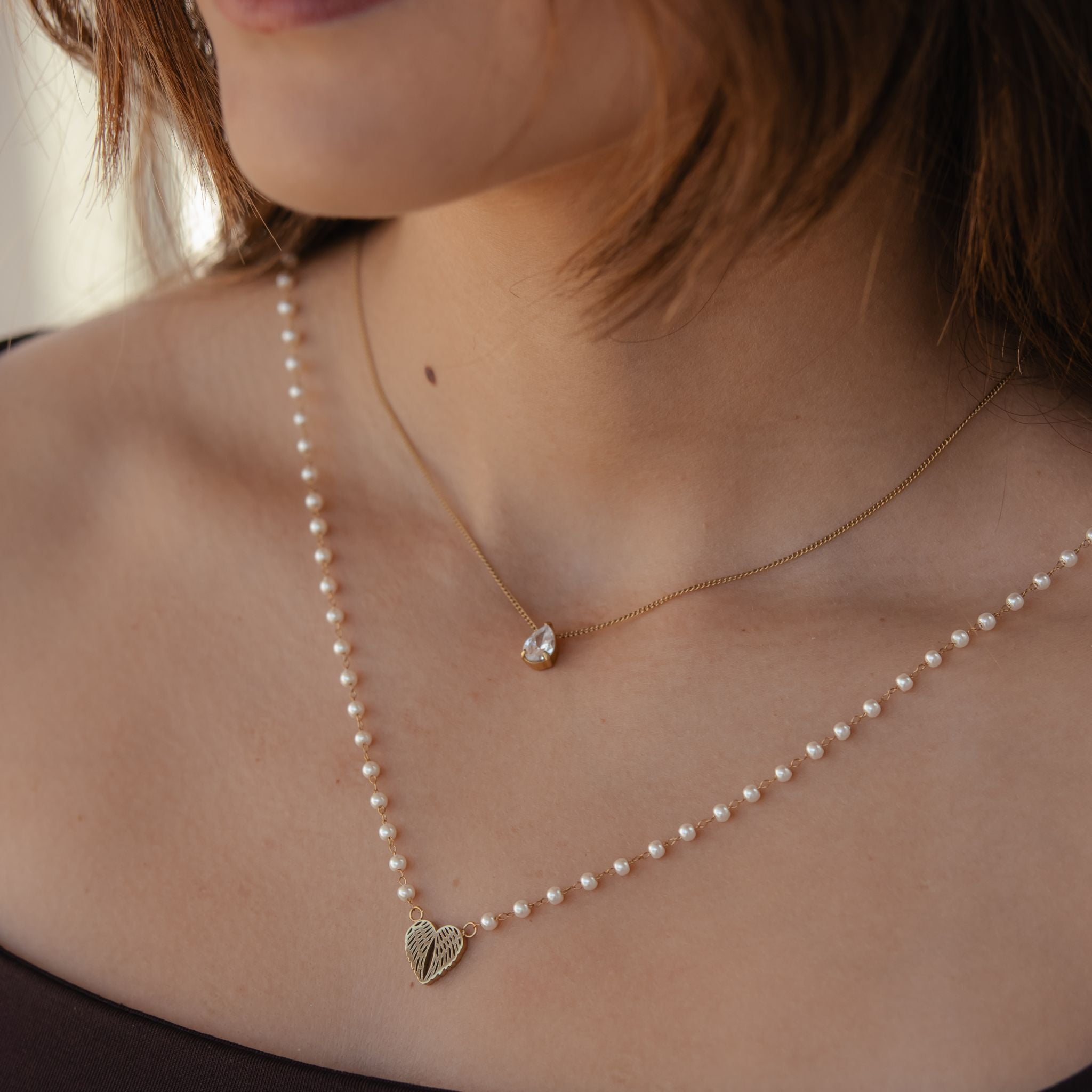 BLESSING | Escapulário em Pérolas com Coração e Espírito Santo em Aço Inox