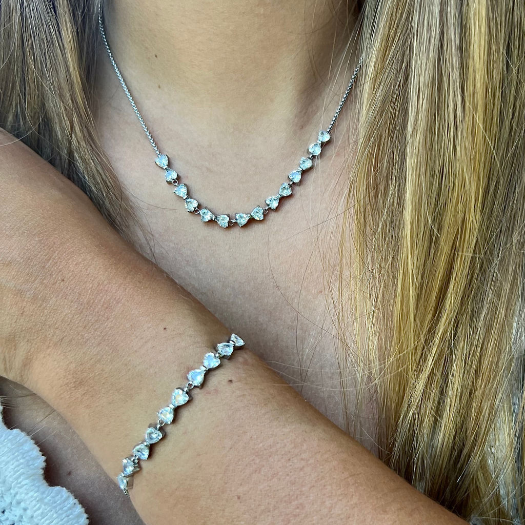 CONJUNTO BOUND | Colar + Pulseira  com Lacinhos em Zircônias (Aço Inoxidável)