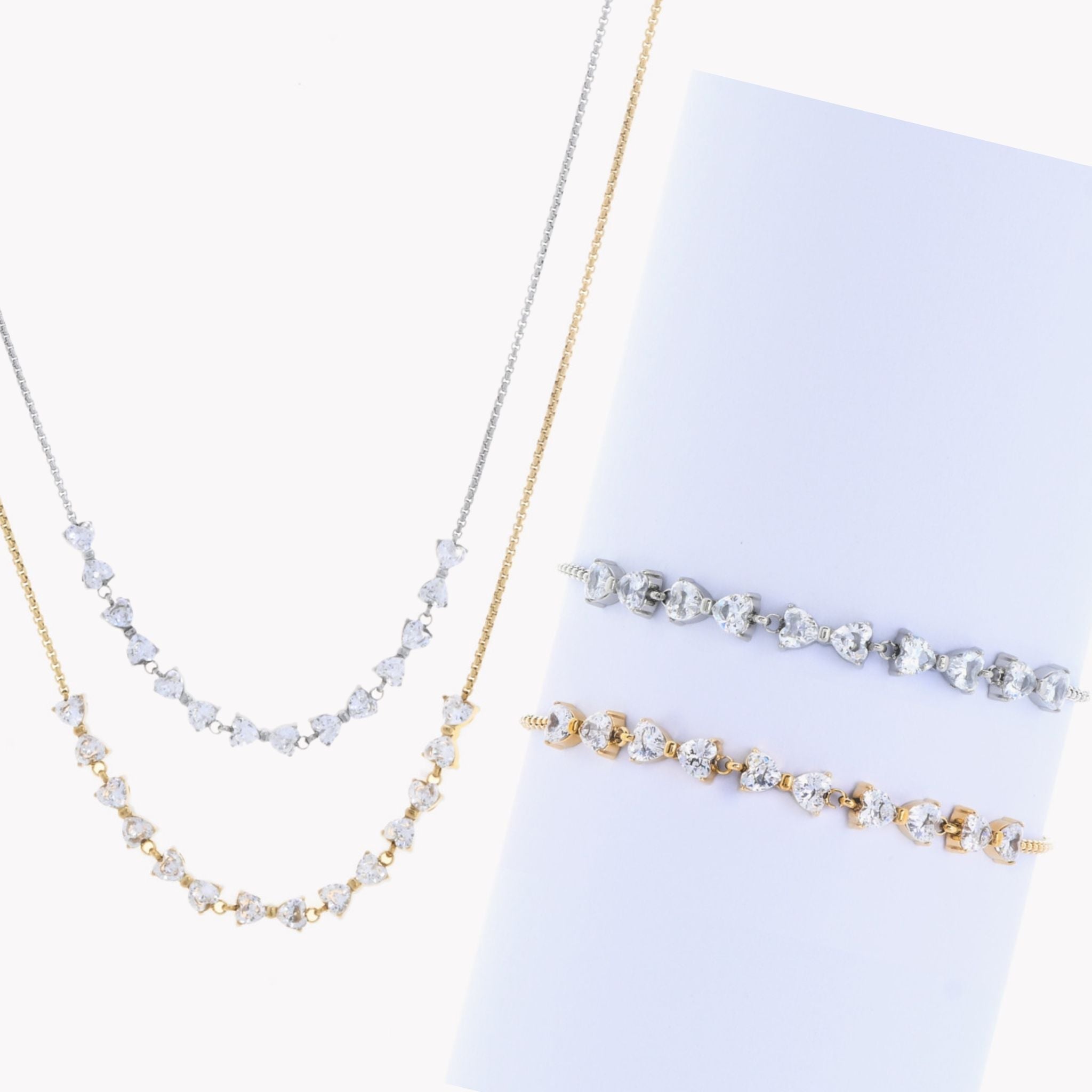 CONJUNTO BOUND | Colar + Pulseira  com Lacinhos em Zircônias (Aço Inoxidável)