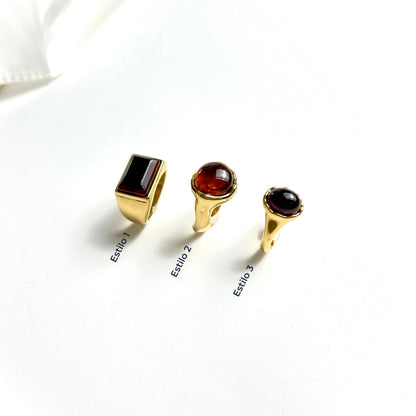 BROWN | Anel Ajustável com Pedra Castanha em Aço Inoxidável