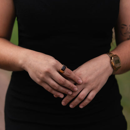 BROWN | Anel Ajustável com Pedra Castanha em Aço Inoxidável