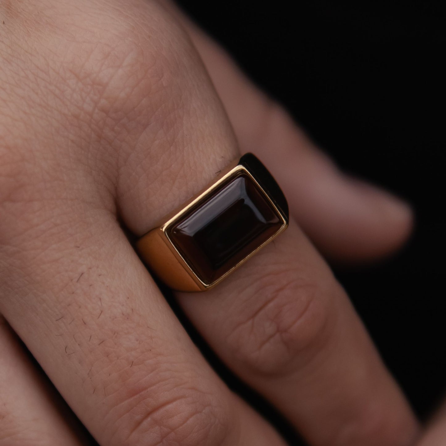 BROWN | Anel Ajustável com Pedra Castanha em Aço Inoxidável