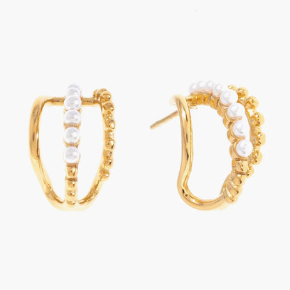 BRUNA | Triple Rings with Pearls in Stainless Steel