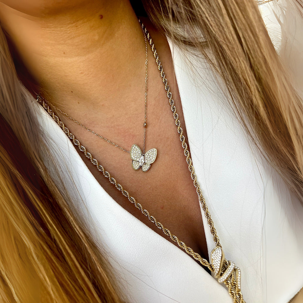 BUTTERFLY | Colar com Borboleta em Zircônias em Aço Inoxidável