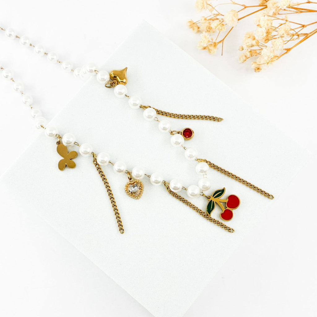 CHERRY | Colar em Pérolas com Múltiplos Pendentes em Aço Inoxidável