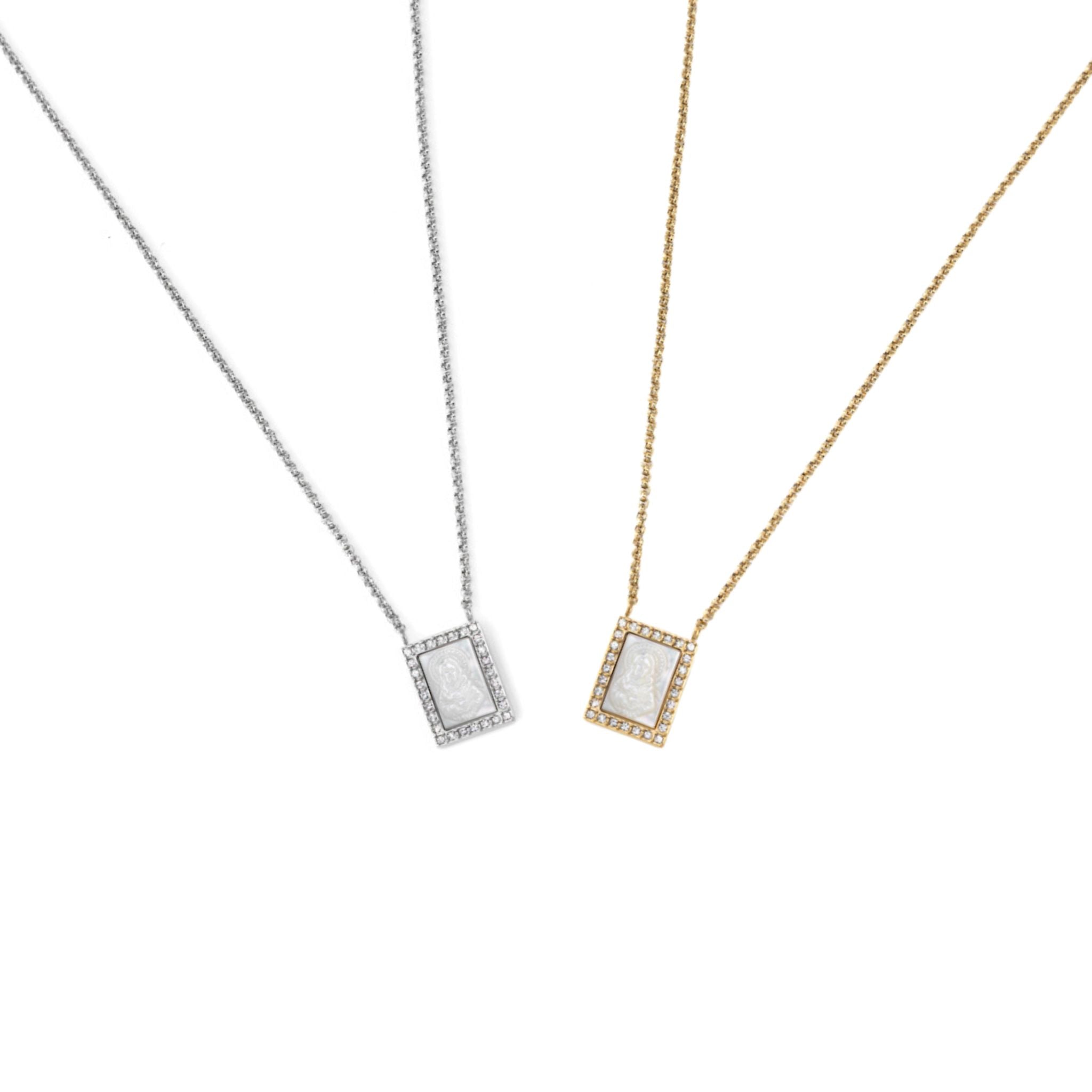 CHRIS II | Colar com Medalha de Jesus Cristo em Madrepérola e Zircónias em Aço Inox